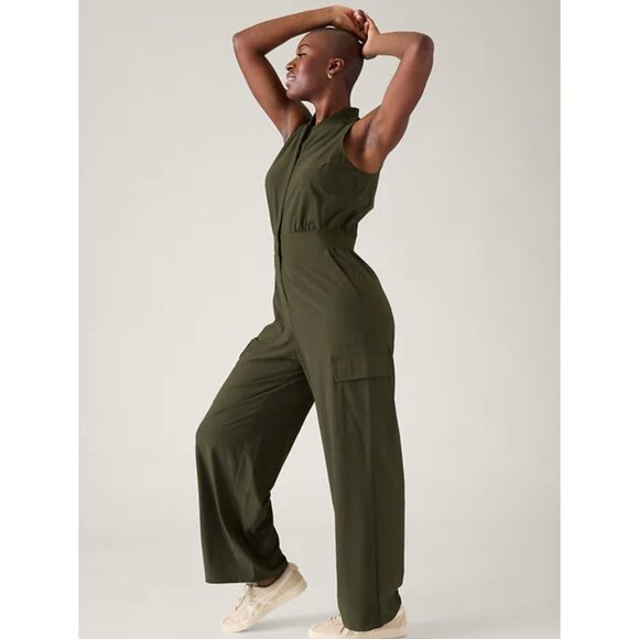New Athleta 2 Brooklyn Utility Jumpsuit Aspen Olive Green Size 2 - Picture 2 of 6